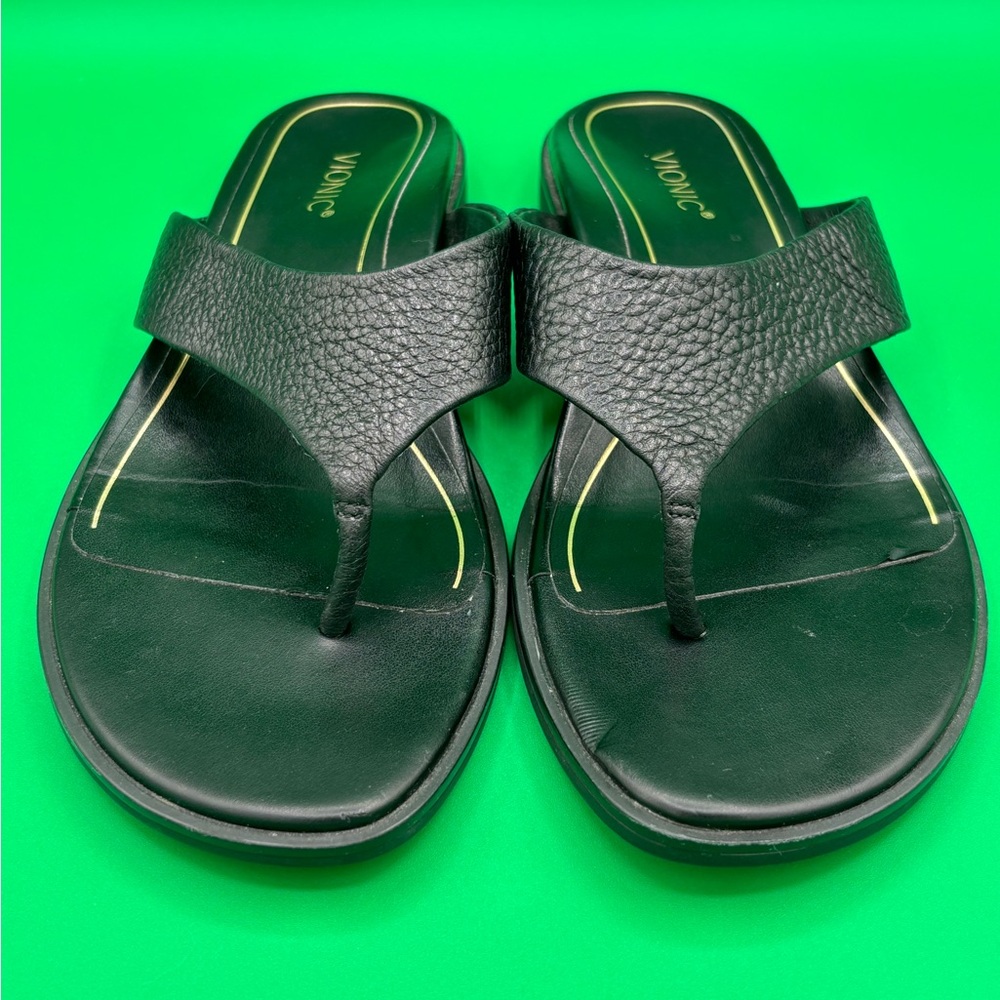 Vionic Agave Woman’s Sandals Size 9 Black Leather Thong Shoes - Picture 5 of 8